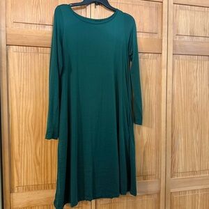 Wool& Rowena Swing Dress Merino Wool Blend Elegant Green Long Sleeve Dress
